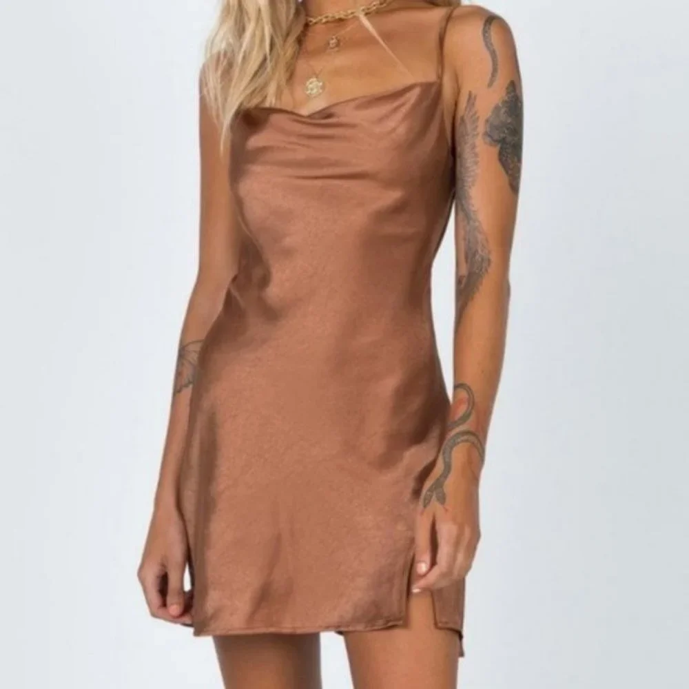 Princess Polly Satin Mini Dress in Bronze - Picture 3 of 5